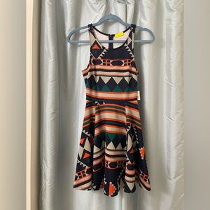 Dee Elle Multicolor Geometric Mini Dress Fit and Flare XS